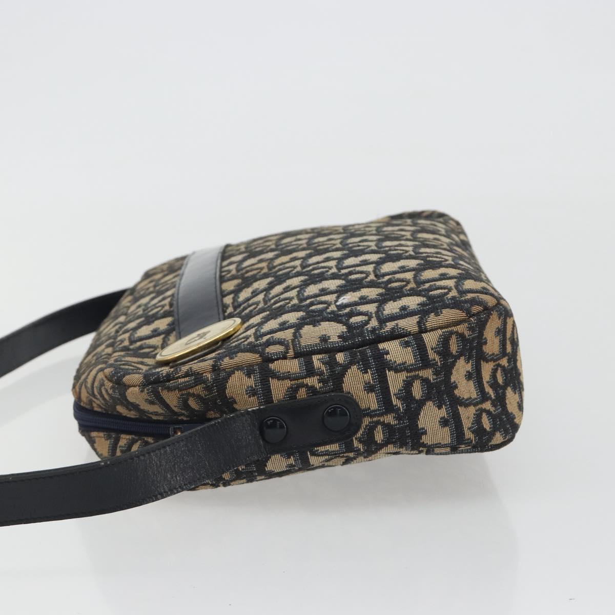 Christian Dior Trotter Canvas Shoulder Bag Navy Gold Auth ep15075