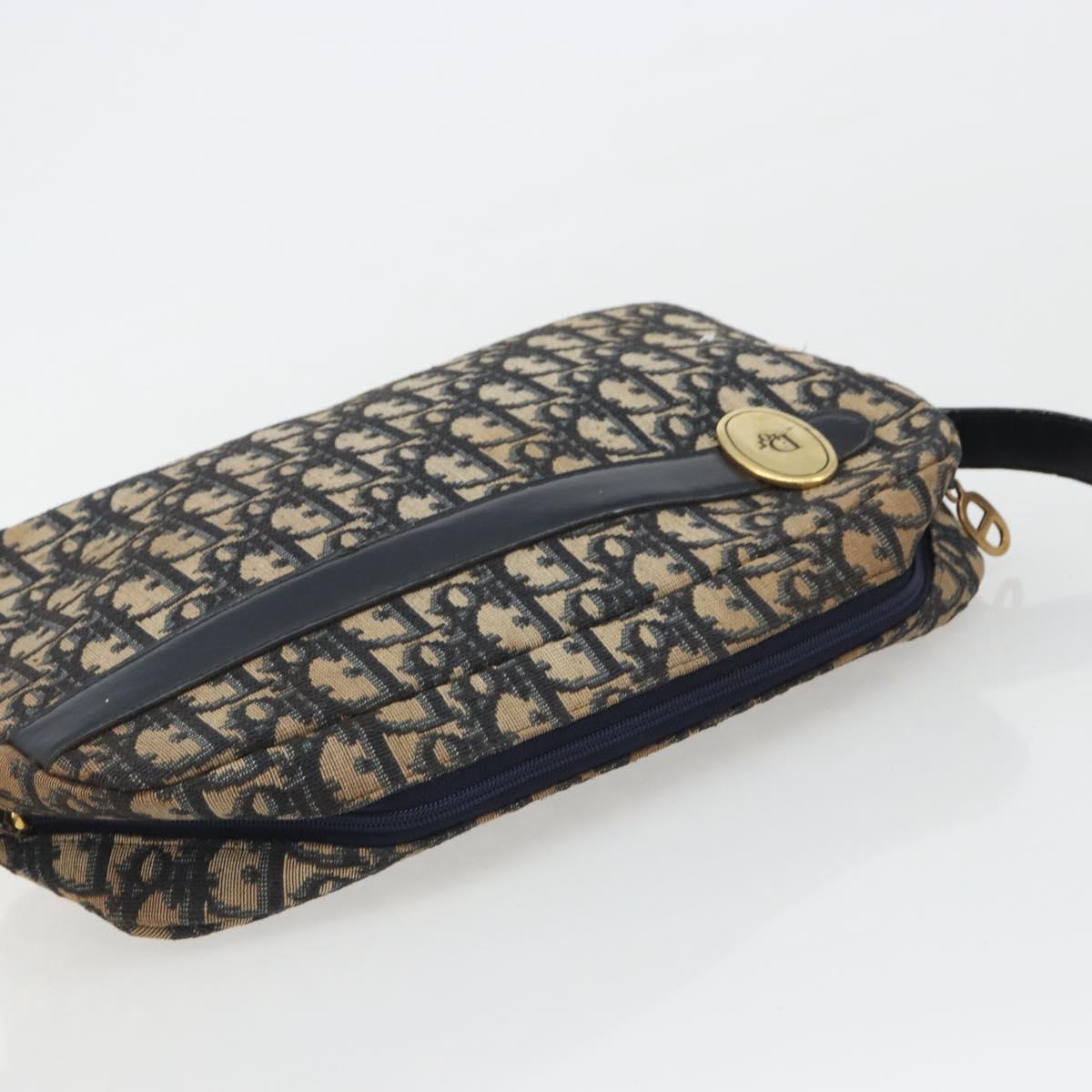 Christian Dior Trotter Canvas Shoulder Bag Navy Gold Auth ep15075