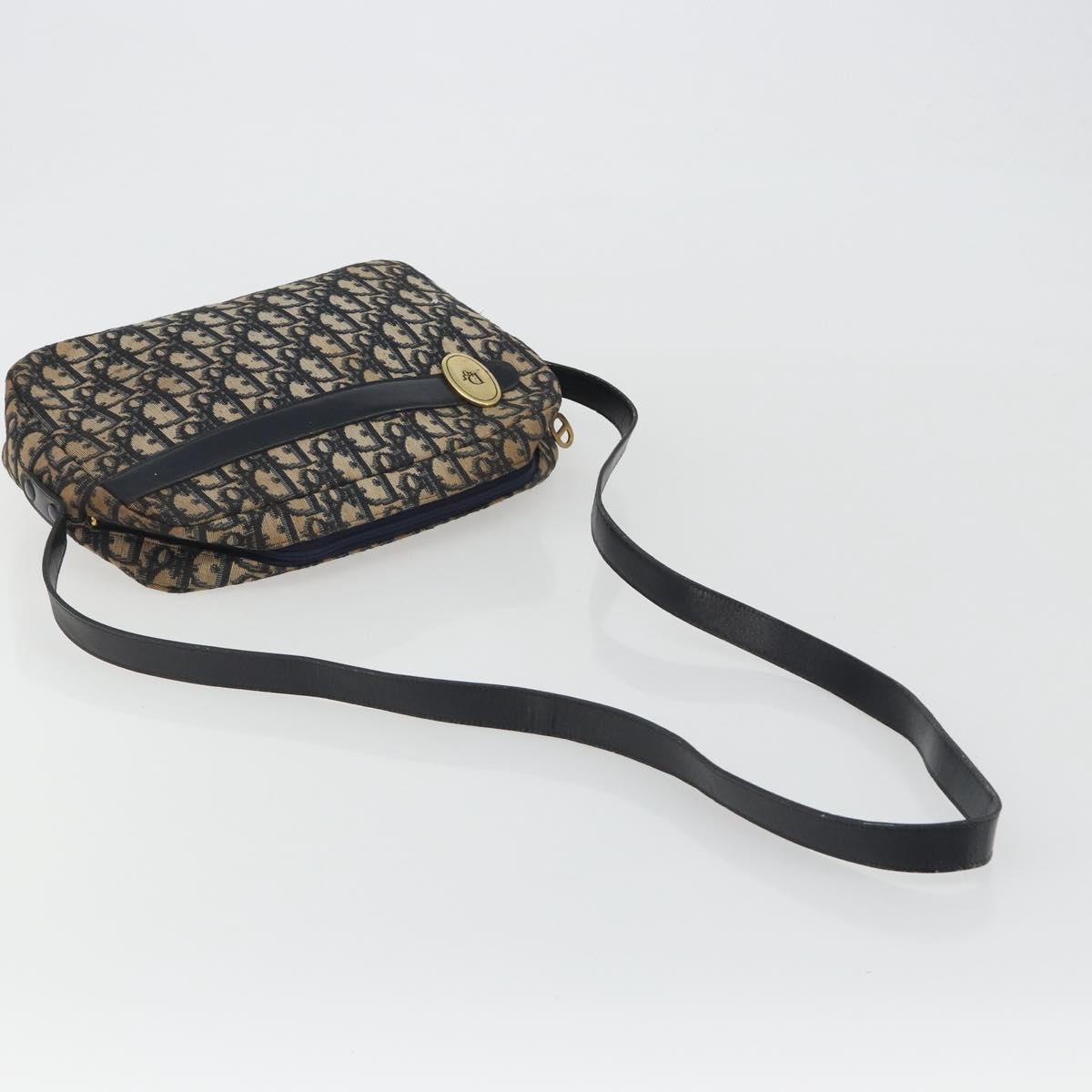 Christian Dior Trotter Canvas Shoulder Bag Navy Gold Auth ep15075