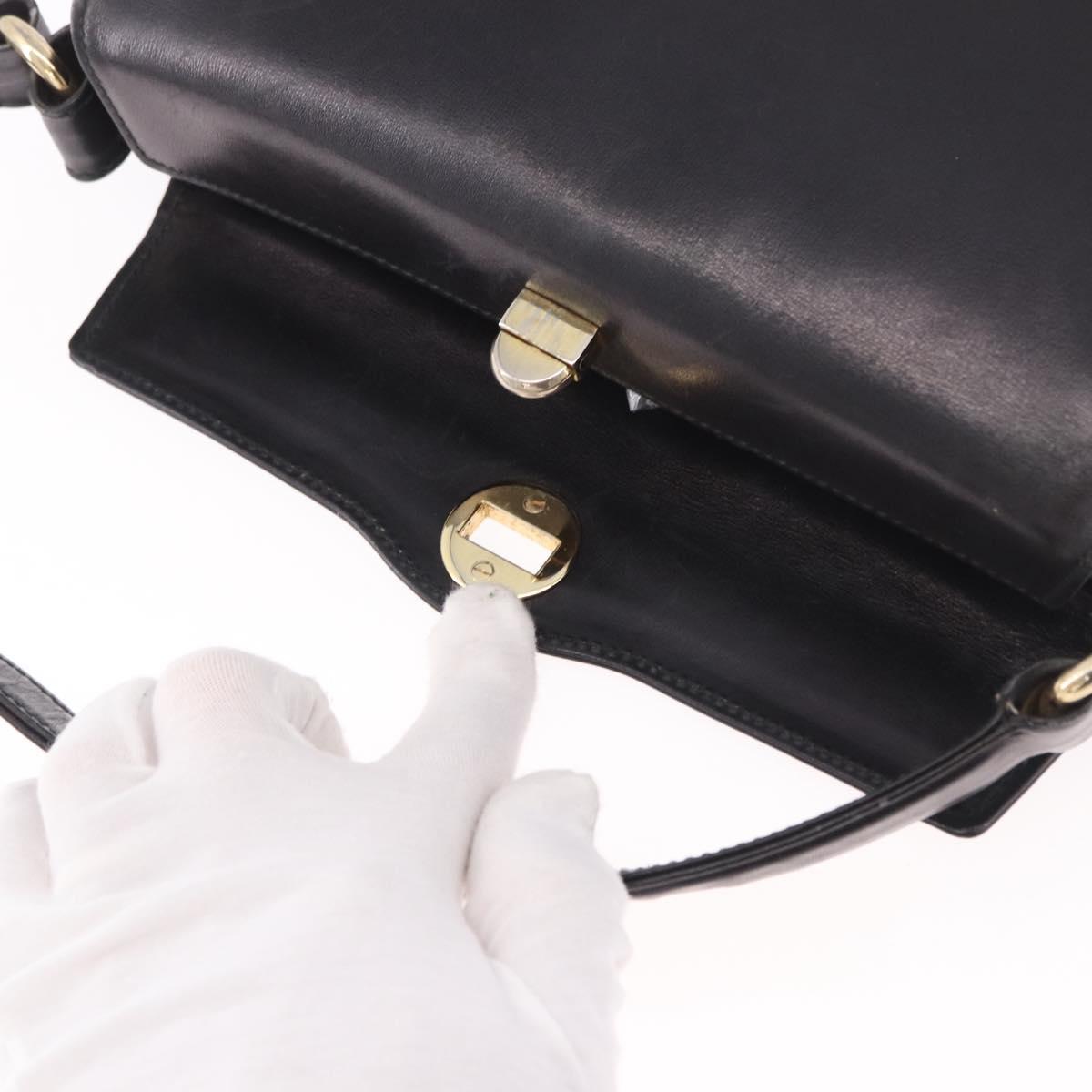 GUCCI Hand Bag Leather Black Gold Auth ep15076