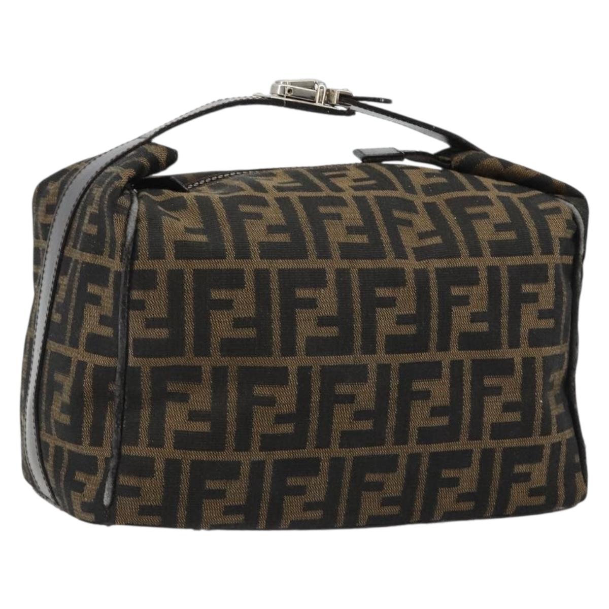 FENDI Zucca Canvas Hand Bag Black Brown Auth ep15078