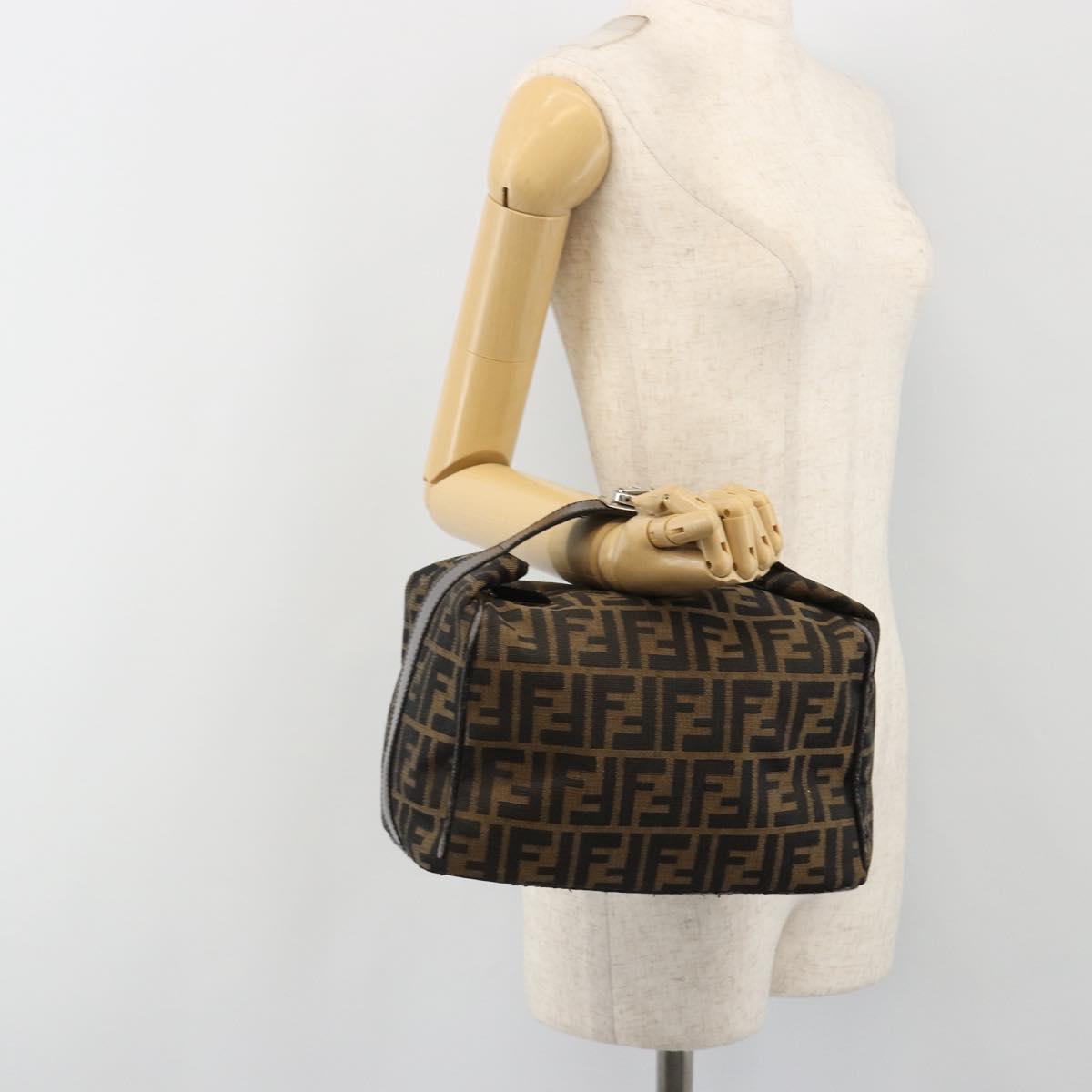 FENDI Zucca Canvas Hand Bag Black Brown Auth ep15078