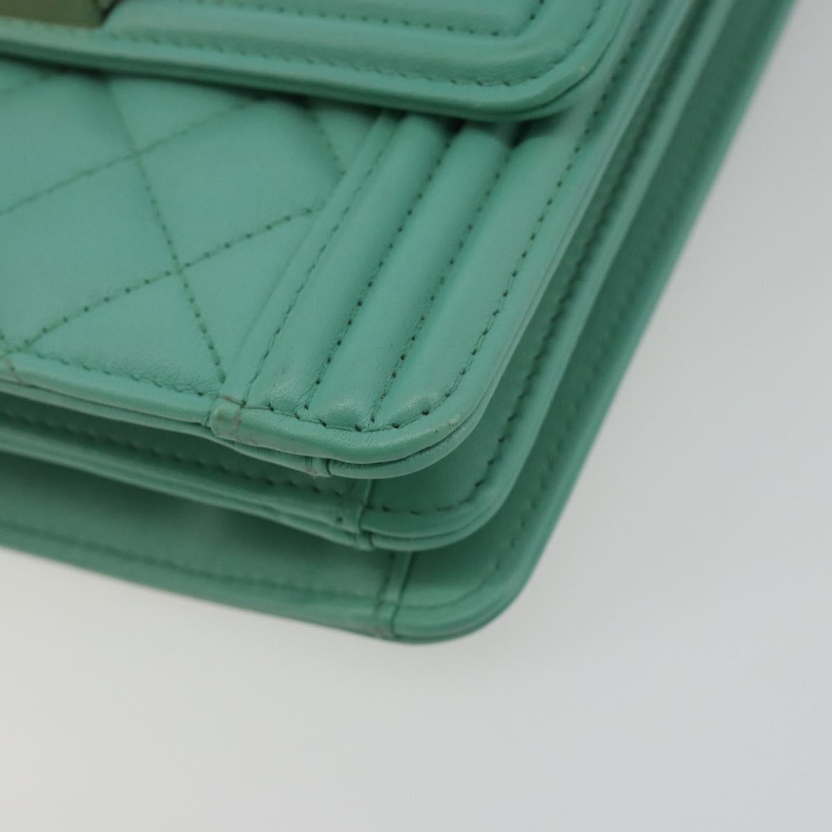CHANEL Chain Matelasse Boy Chanel Bag Lamb Skin Green Gold CC Auth ep15086SM