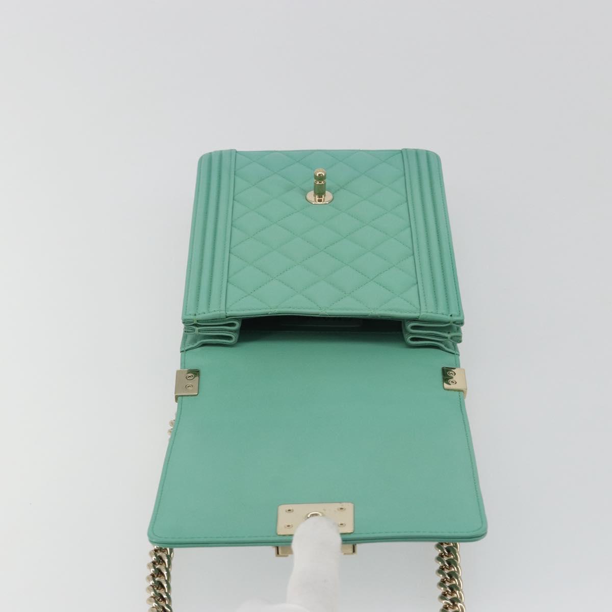 CHANEL Chain Matelasse Boy Chanel Bag Lamb Skin Green Gold CC Auth ep15086SM