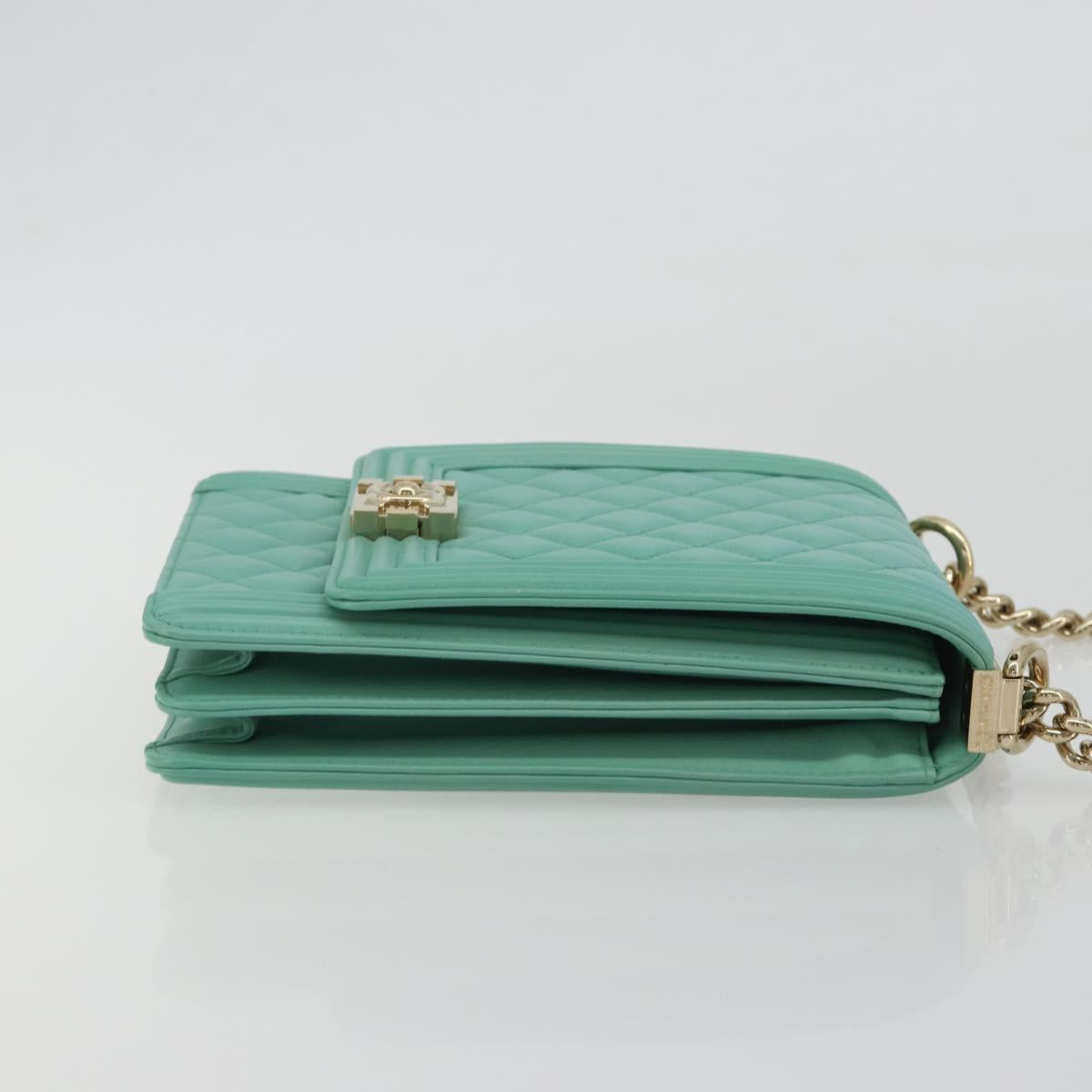 CHANEL Chain Matelasse Boy Chanel Bag Lamb Skin Green Gold CC Auth ep15086SM