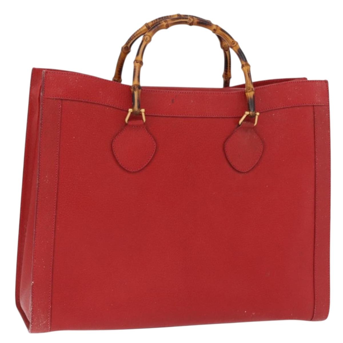 GUCCI Bamboo Hand Bag Leather Red Gold 002 1186 0259 Auth ep15092