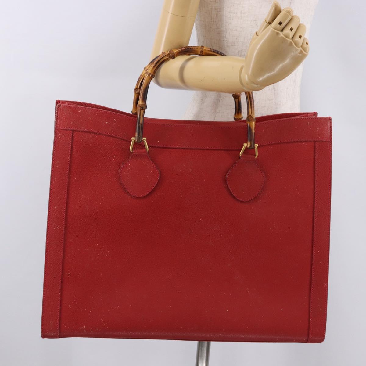 GUCCI Bamboo Hand Bag Leather Red Gold 002 1186 0259 Auth ep15092