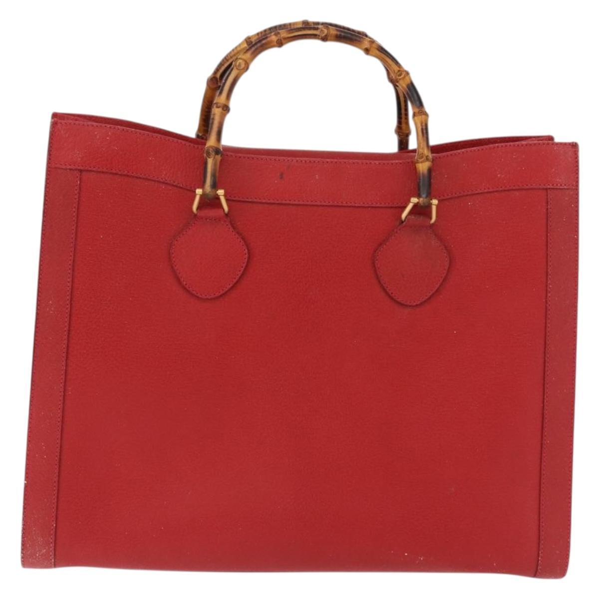 GUCCI Bamboo Hand Bag Leather Red Gold 002 1186 0259 Auth ep15092