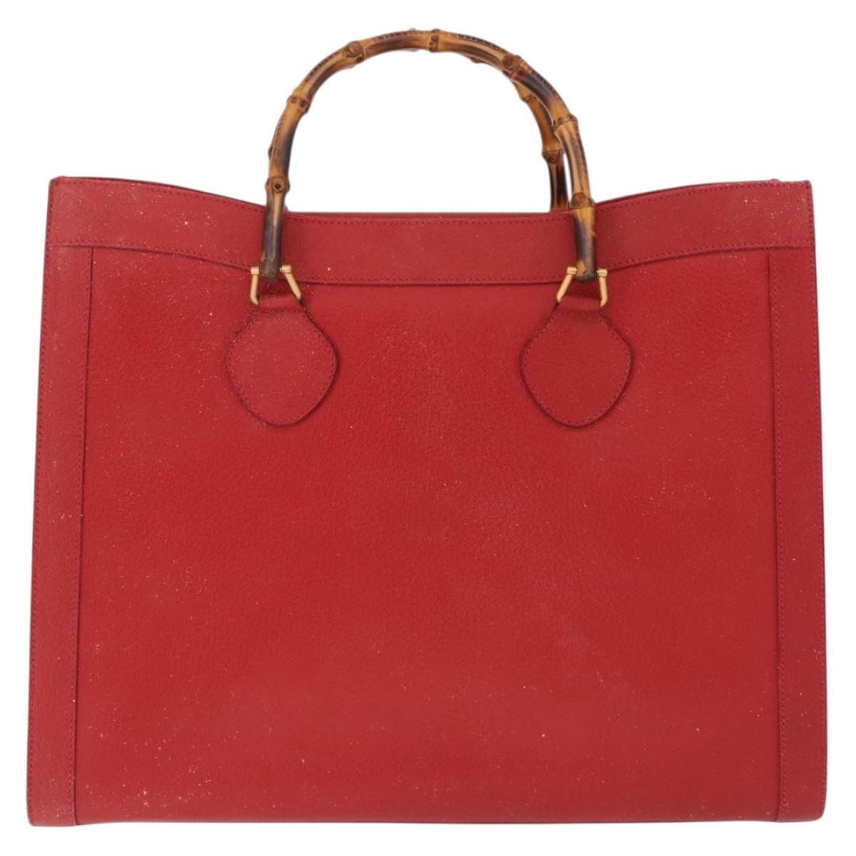 GUCCI Bamboo Hand Bag Leather Red Gold 002 1186 0259 Auth ep15092