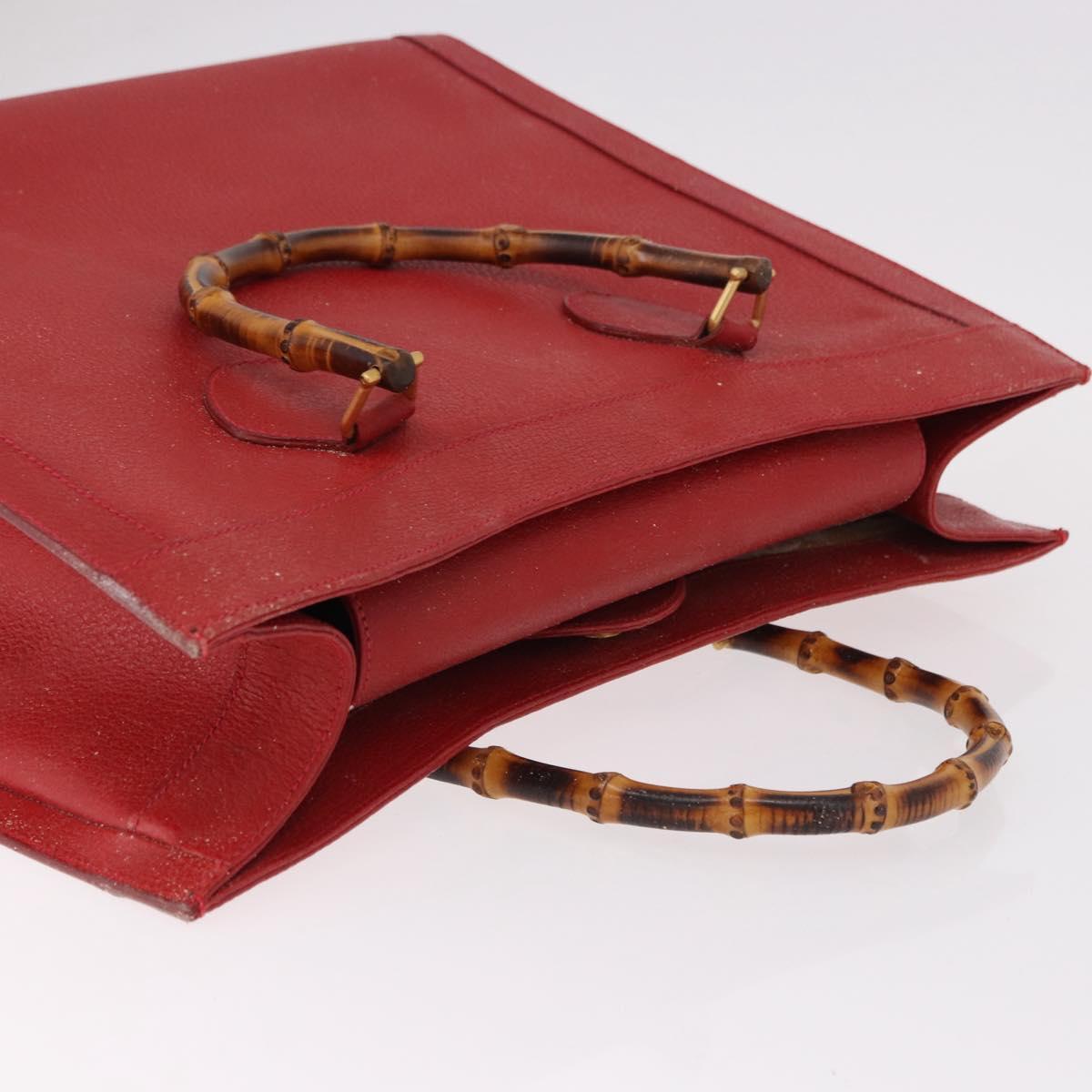 GUCCI Bamboo Hand Bag Leather Red Gold 002 1186 0259 Auth ep15092