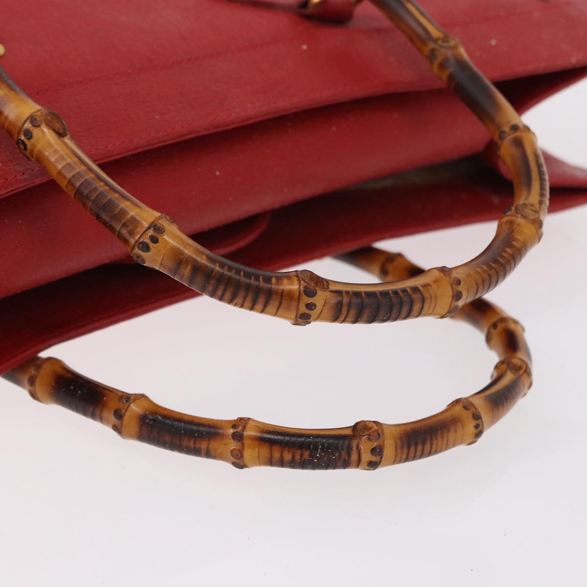 GUCCI Bamboo Hand Bag Leather Red Gold 002 1186 0259 Auth ep15092