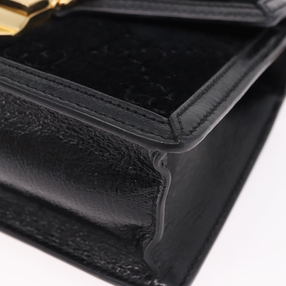 GUCCI GG Canvas Web Sherry Line Bag Velvet 2way Black Gold 470270 Auth ep15093A