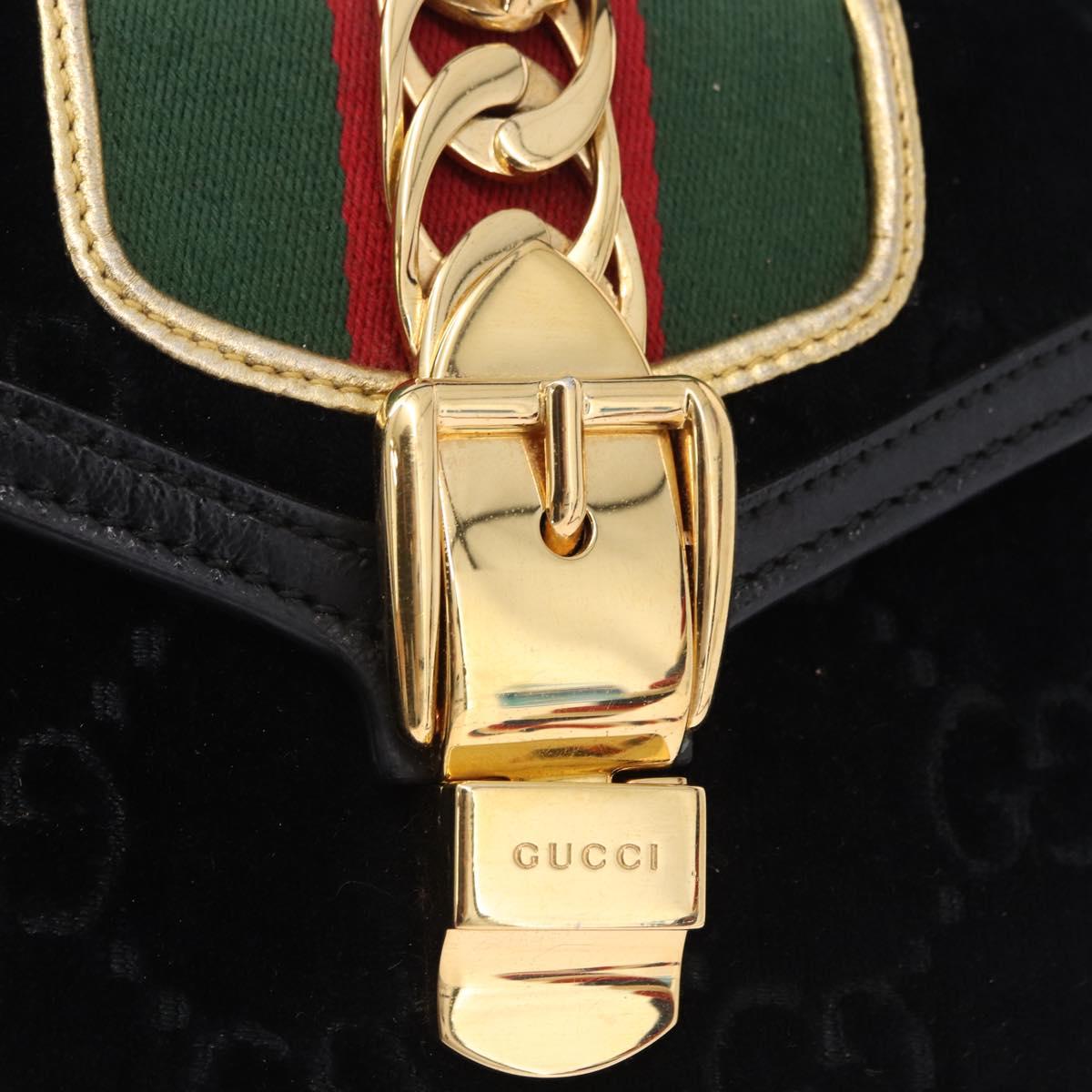 GUCCI GG Canvas Web Sherry Line Bag Velvet 2way Black Gold 470270 Auth ep15093A