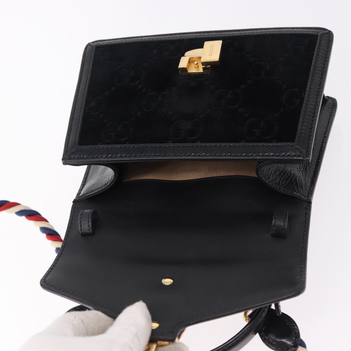 GUCCI GG Canvas Web Sherry Line Bag Velvet 2way Black Gold 470270 Auth ep15093A