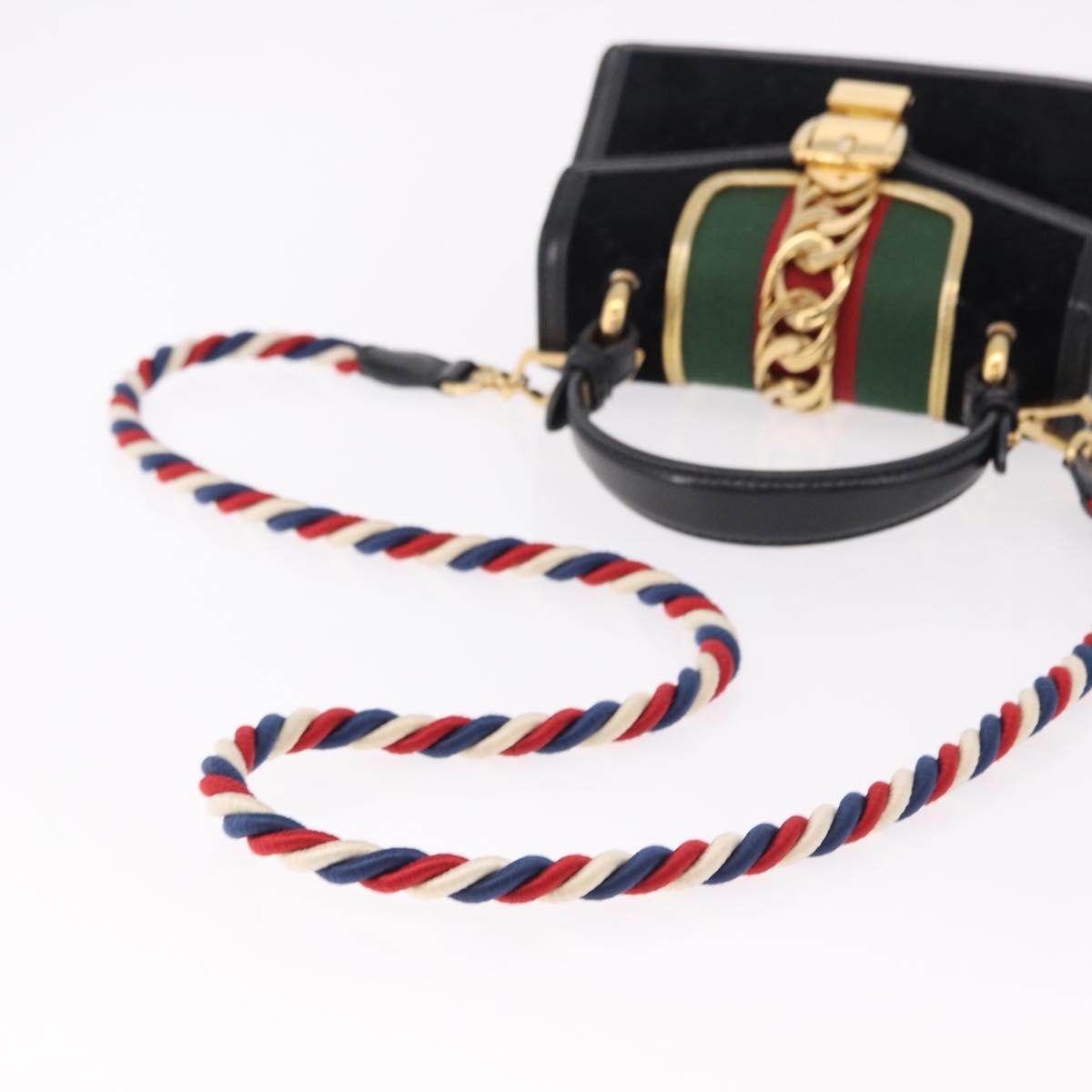 GUCCI GG Canvas Web Sherry Line Bag Velvet 2way Black Gold 470270 Auth ep15093A