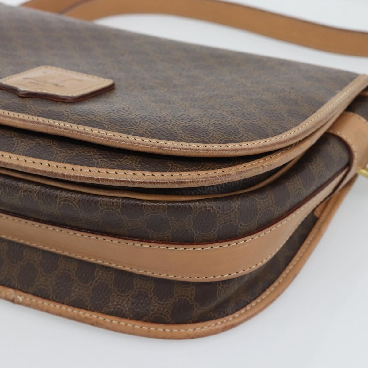 CELINE Macadam Canvas Shoulder Bag PVC Leather Brown Gold Auth ep15099