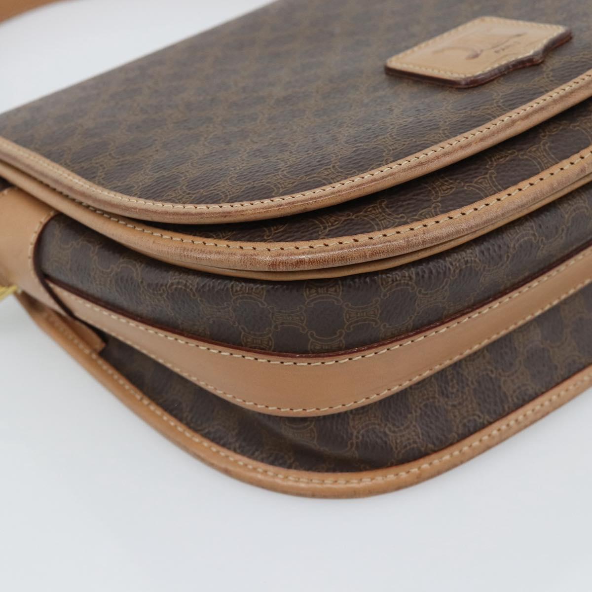 CELINE Macadam Canvas Shoulder Bag PVC Leather Brown Gold Auth ep15099