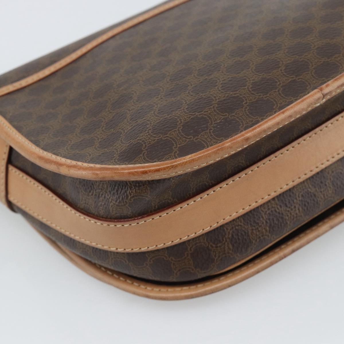CELINE Macadam Canvas Shoulder Bag PVC Leather Brown Gold Auth ep15099