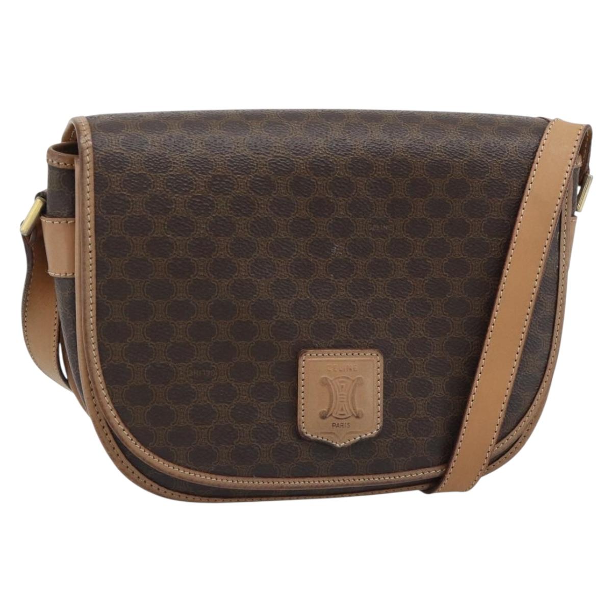 CELINE Macadam Canvas Shoulder Bag PVC Leather Brown Gold Auth ep15099
