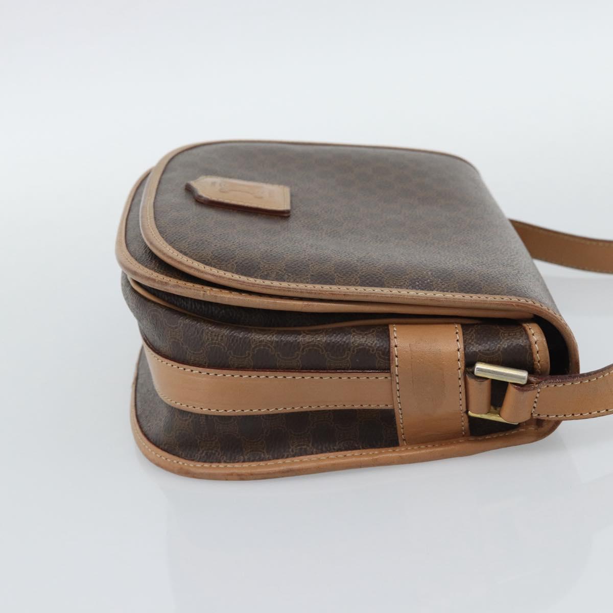 CELINE Macadam Canvas Shoulder Bag PVC Leather Brown Gold Auth ep15099