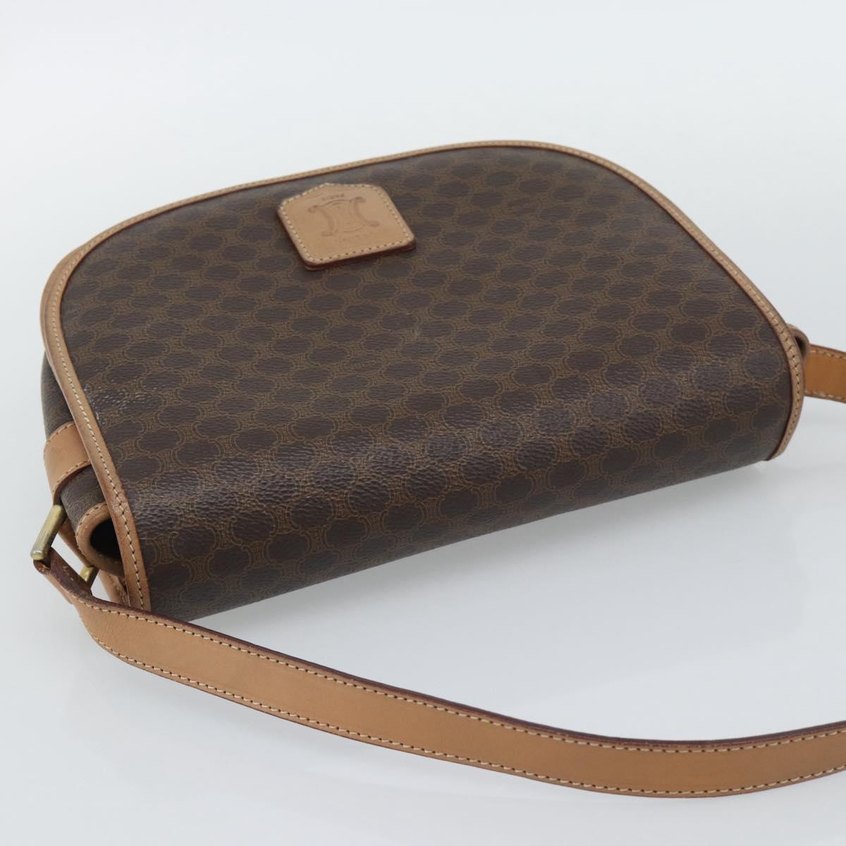 CELINE Macadam Canvas Shoulder Bag PVC Leather Brown Gold Auth ep15099
