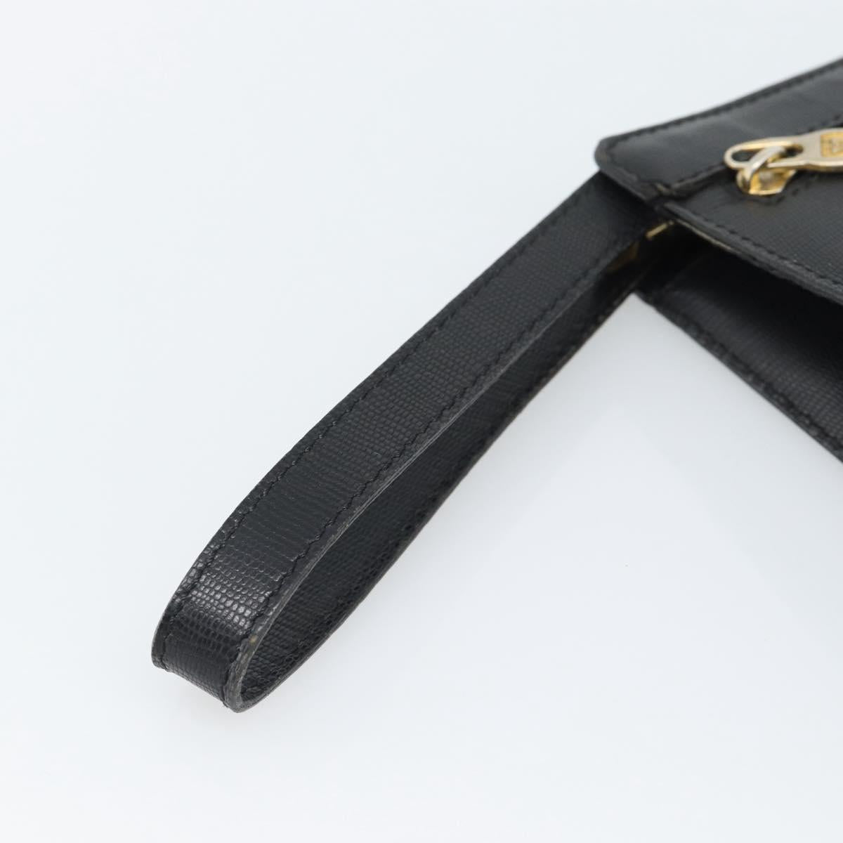 CELINE Clutch Bag Leather Black Gold Auth ep15100