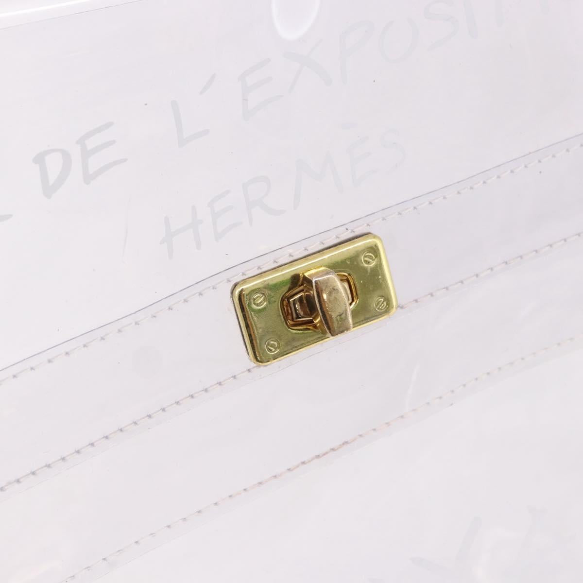 HERMES Vinyl Kelly Hand Bag Vinyl Clear Gold Auth ep15101