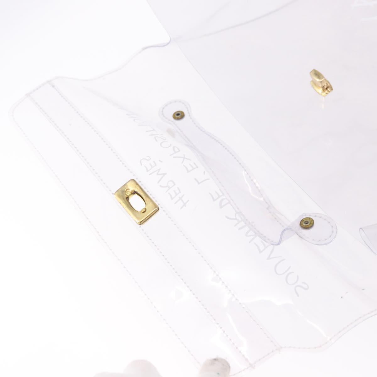 HERMES Vinyl Kelly Hand Bag Vinyl Clear Gold Auth ep15101
