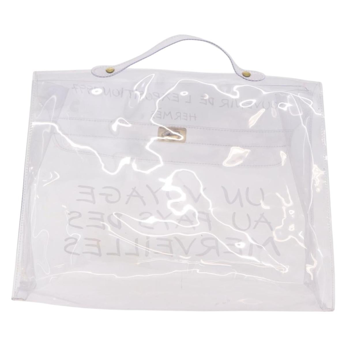 HERMES Vinyl Kelly Hand Bag Vinyl Clear Gold Auth ep15101