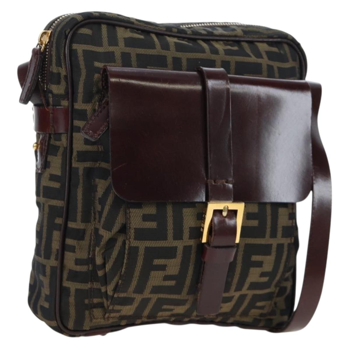 FENDI Zucca Canvas Shoulder Bag Brown Black Auth ep15102A