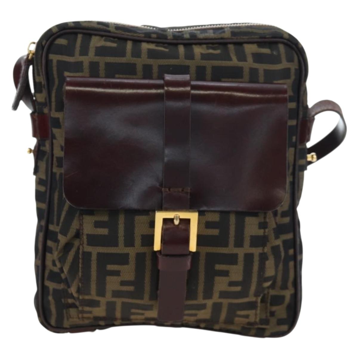 FENDI Zucca Canvas Shoulder Bag Brown Black Auth ep15102A