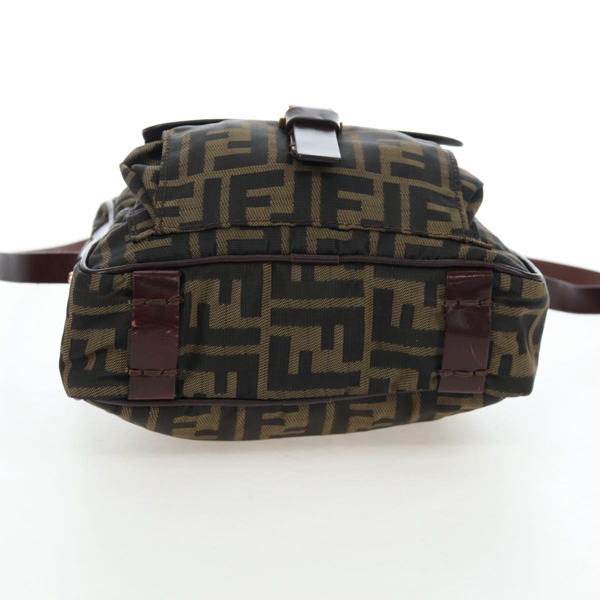 FENDI Zucca Canvas Shoulder Bag Brown Black Auth ep15102A