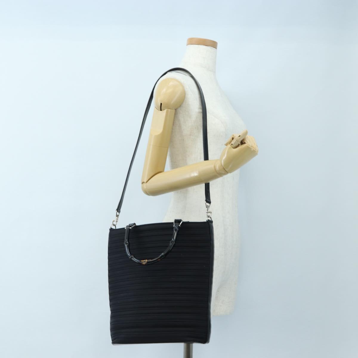 GUCCI Bamboo Hand Bag Canvas 2way Black Silver 002 1998 0353 Auth ep15105