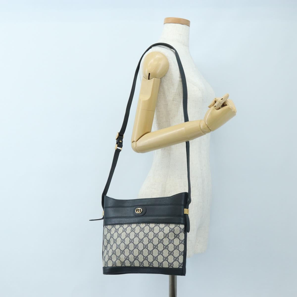 GUCCI GG Supreme Shoulder Bag PVC Navy Gold 001 109 0579 Auth ep15109