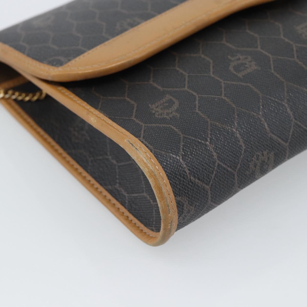 Christian Dior Honeycomb Canvas Chain Shoulder Bag PVC Black Gold Auth ep15113
