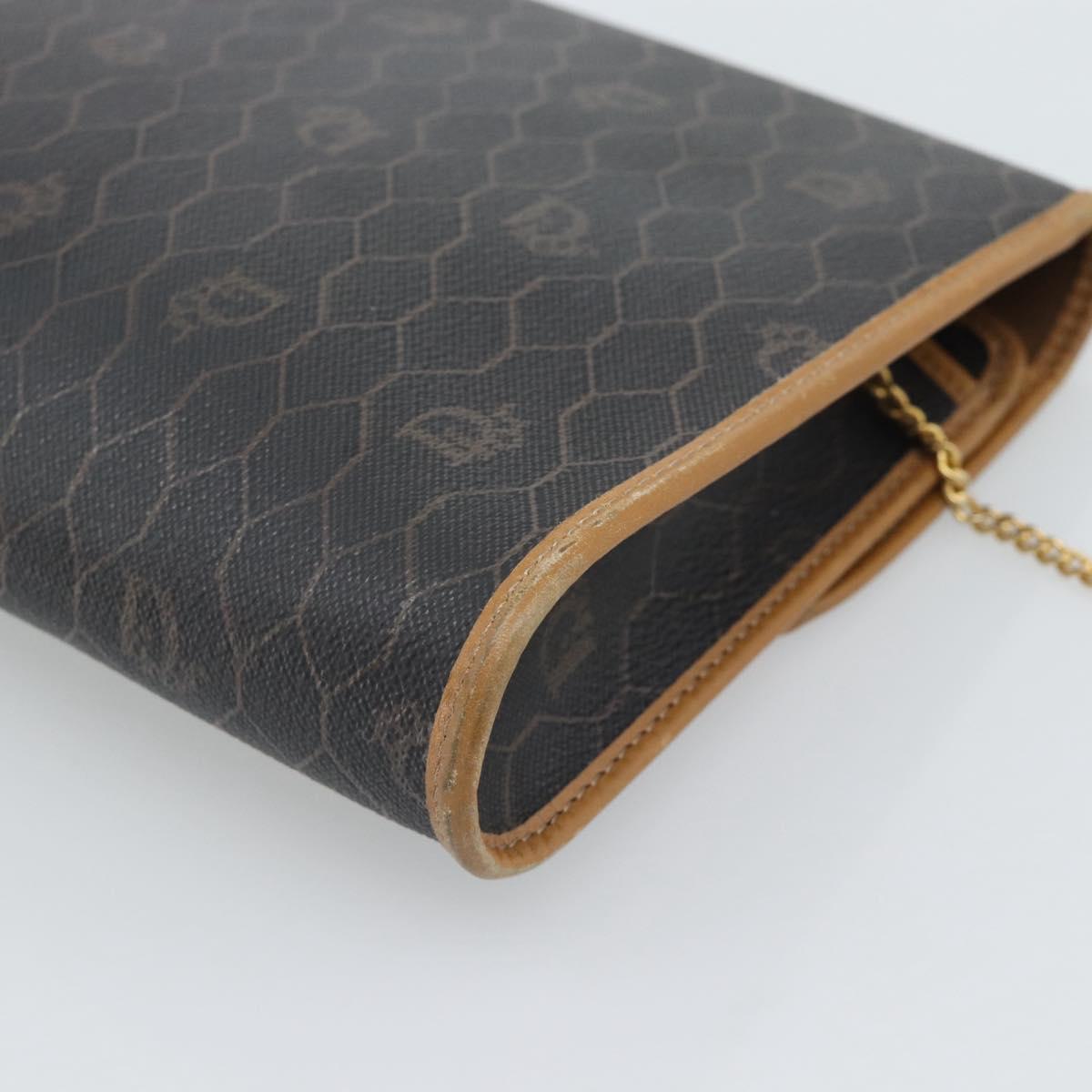 Christian Dior Honeycomb Canvas Chain Shoulder Bag PVC Black Gold Auth ep15113