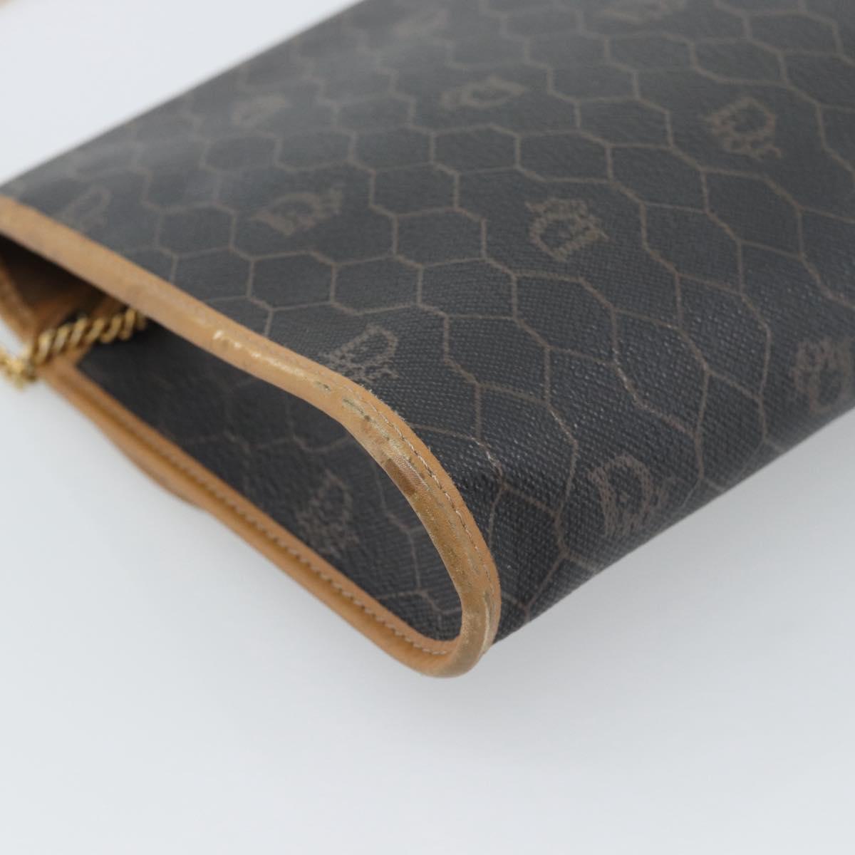 Christian Dior Honeycomb Canvas Chain Shoulder Bag PVC Black Gold Auth ep15113