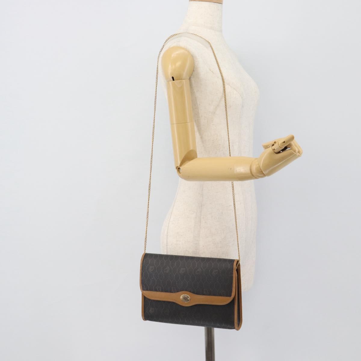 Christian Dior Honeycomb Canvas Chain Shoulder Bag PVC Black Gold Auth ep15113