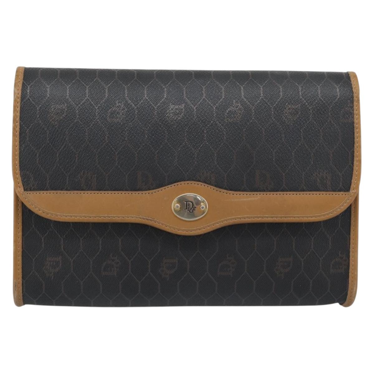 Christian Dior Honeycomb Canvas Chain Shoulder Bag PVC Black Gold Auth ep15113