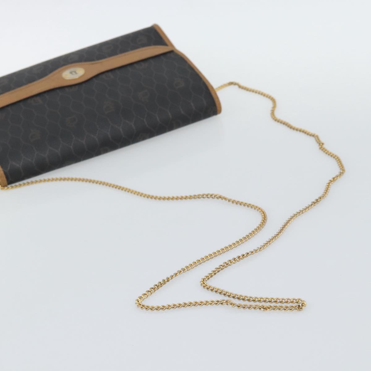 Christian Dior Honeycomb Canvas Chain Shoulder Bag PVC Black Gold Auth ep15113