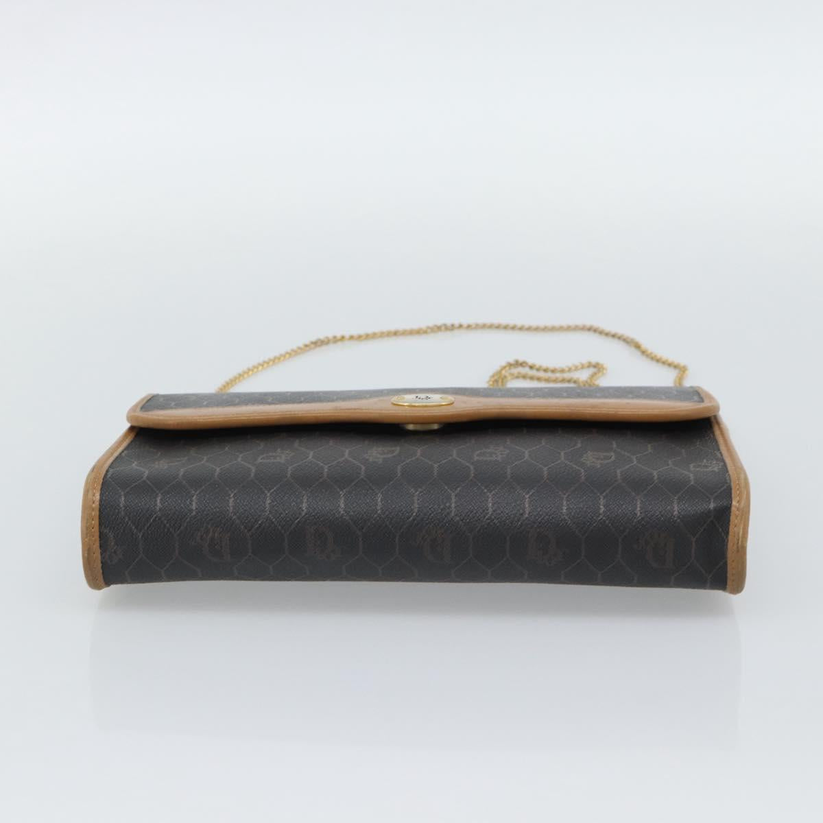 Christian Dior Honeycomb Canvas Chain Shoulder Bag PVC Black Gold Auth ep15113
