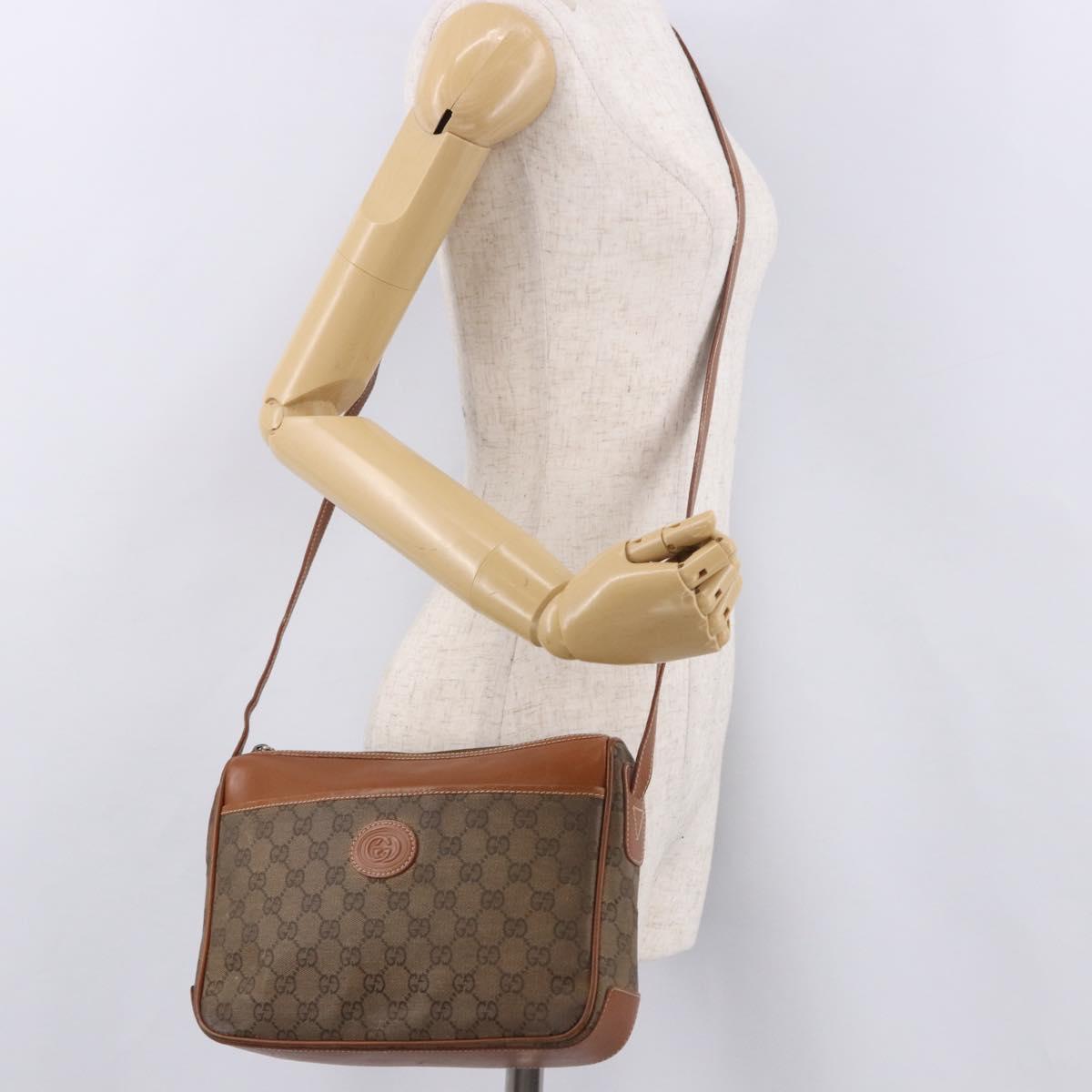 GUCCI GG Canvas Shoulder Bag Beige Gold Auth ep15115