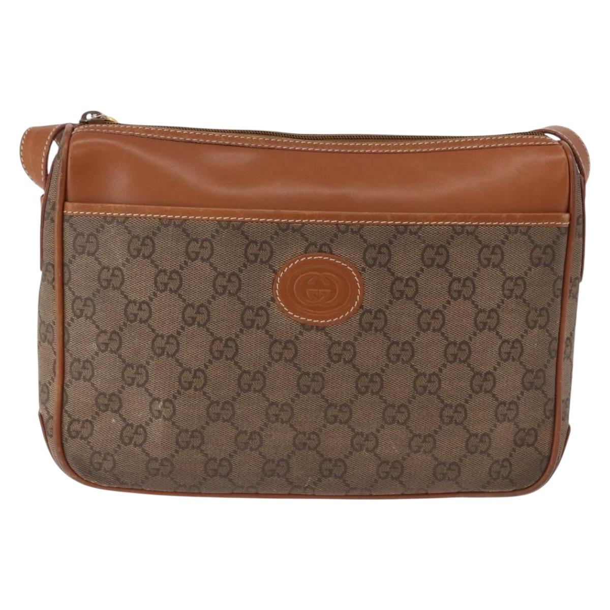 GUCCI GG Canvas Shoulder Bag Beige Gold Auth ep15115