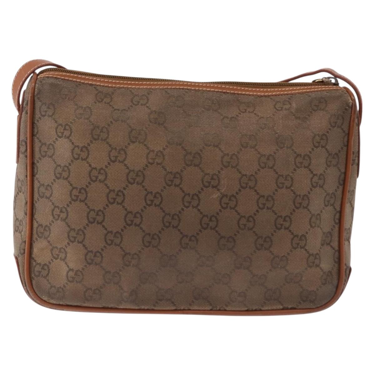 GUCCI GG Canvas Shoulder Bag Beige Gold Auth ep15115