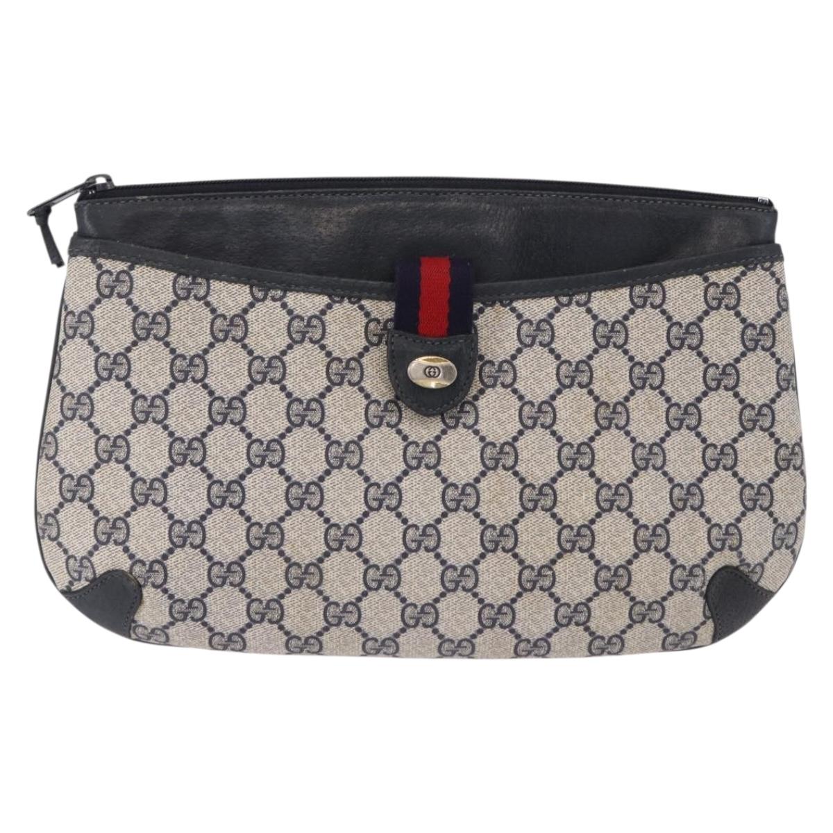 GUCCI GG Supreme Sherry Line Shoulder Bag PVC Navy Gold 39 02 026 Auth ep15125