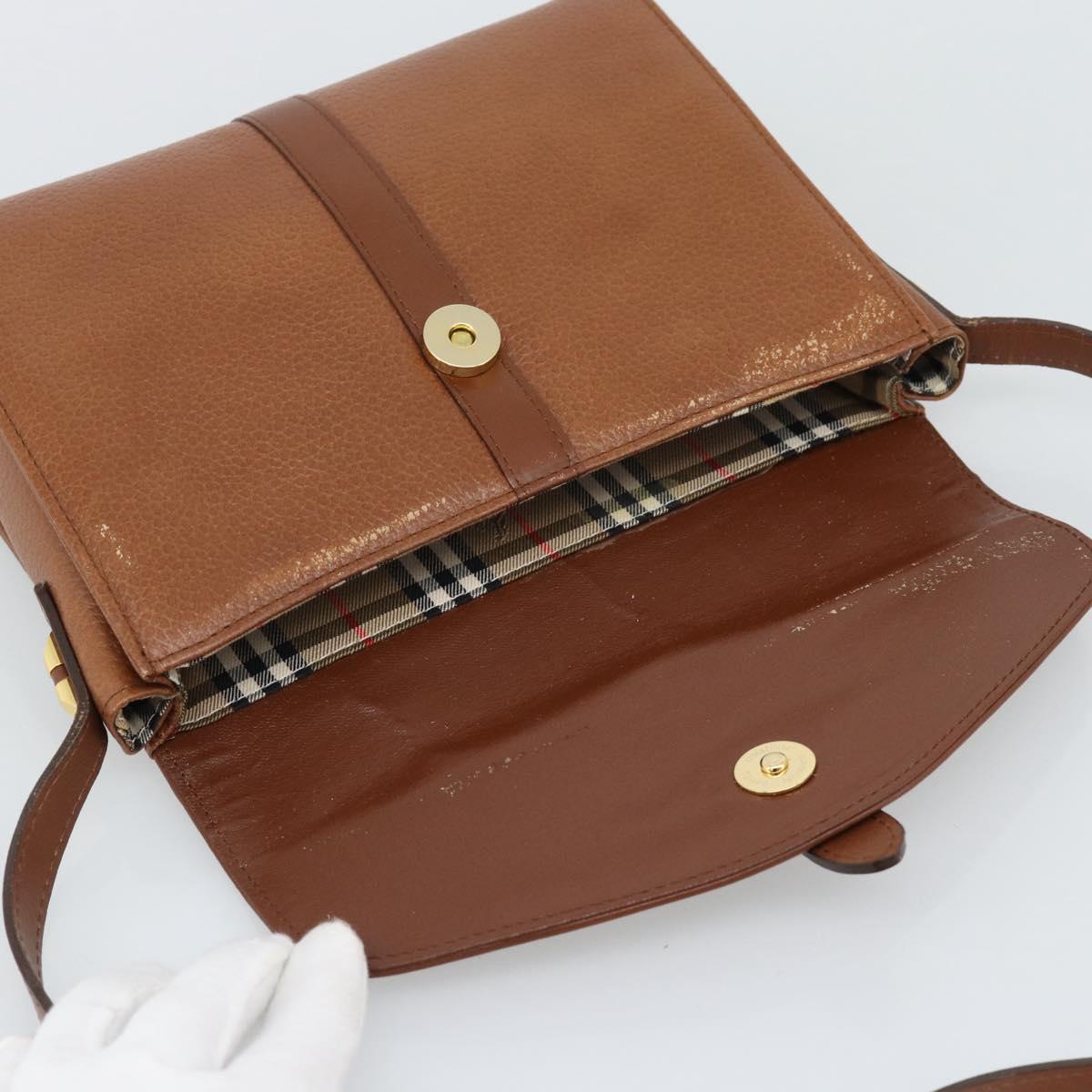 Burberrys Shoulder Bag Leather Brown Gold Auth ep15128