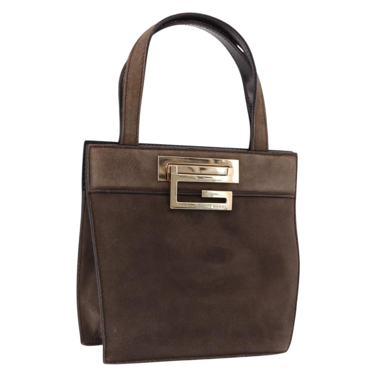 GUCCI Hand Bag Suede Brown Gold 007 2046 0284 Auth ep15129