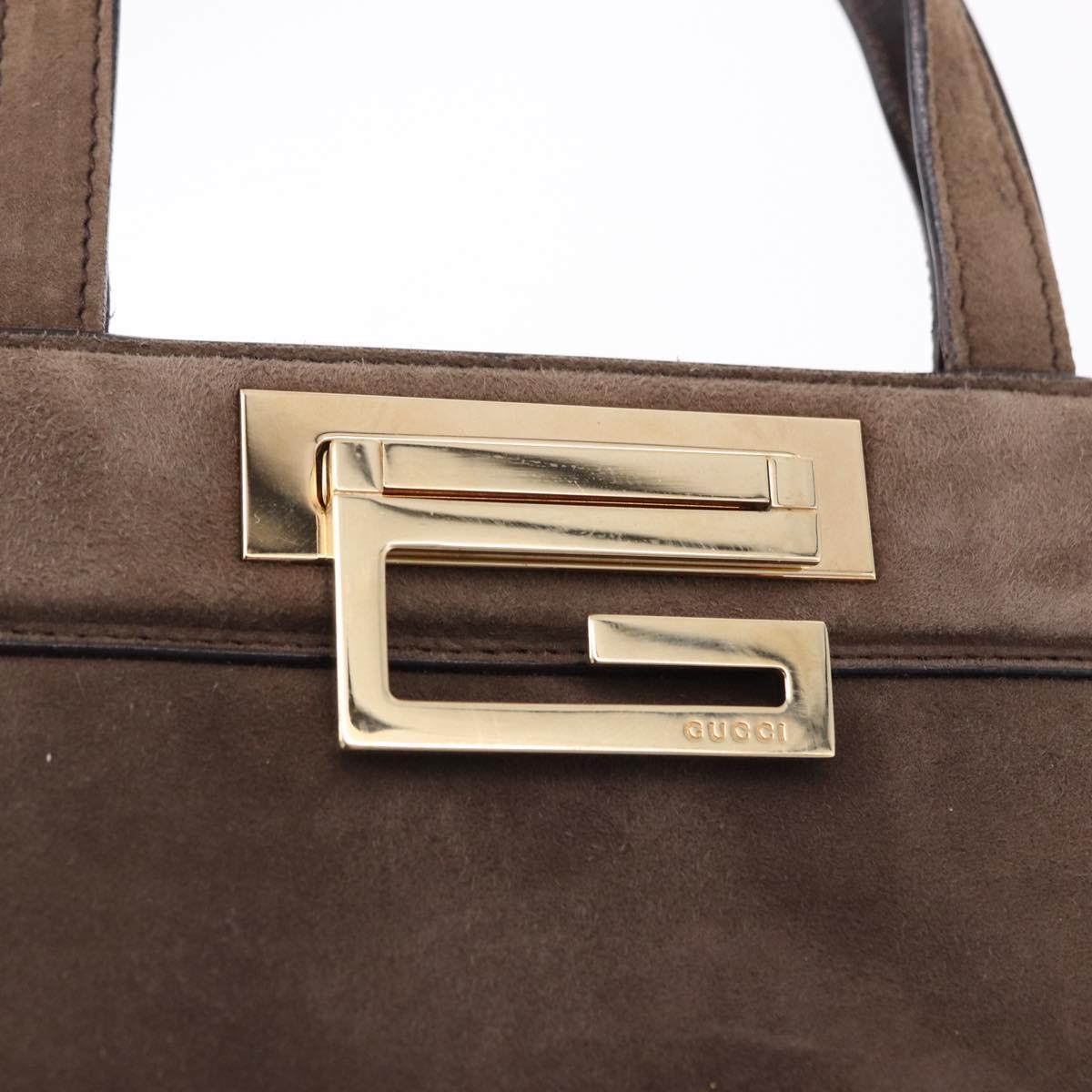 GUCCI Hand Bag Suede Brown Gold 007 2046 0284 Auth ep15129