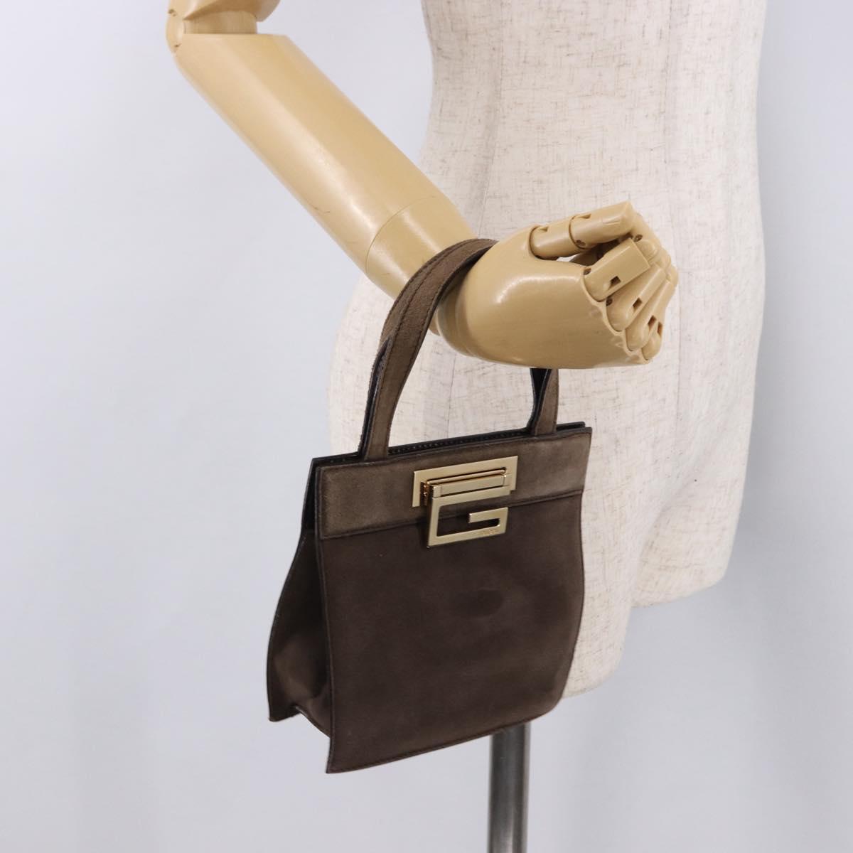 GUCCI Hand Bag Suede Brown Gold 007 2046 0284 Auth ep15129