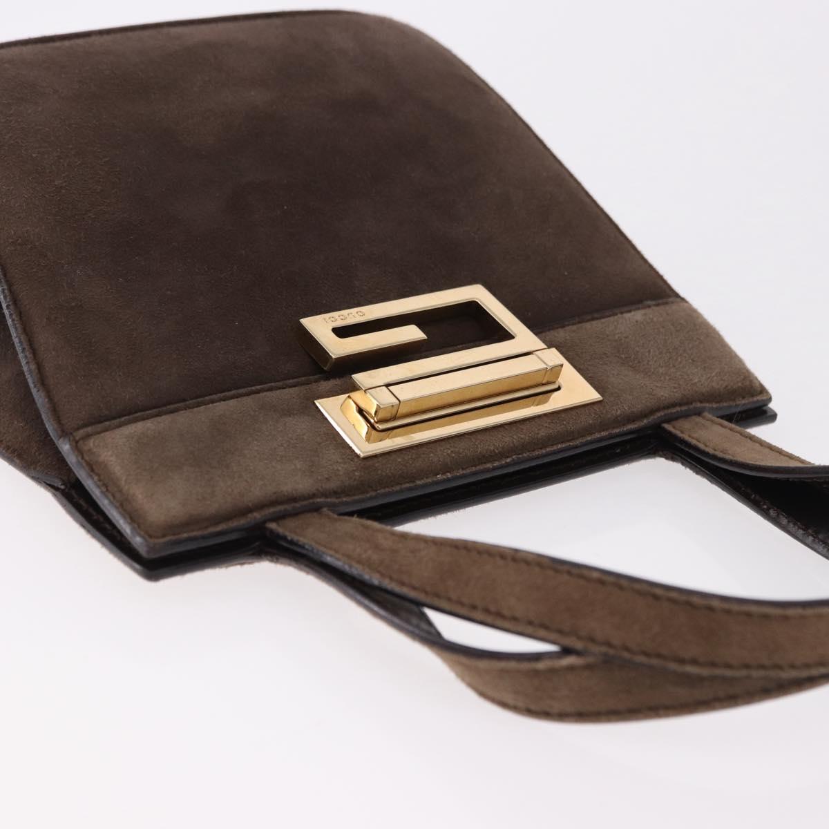 GUCCI Hand Bag Suede Brown Gold 007 2046 0284 Auth ep15129